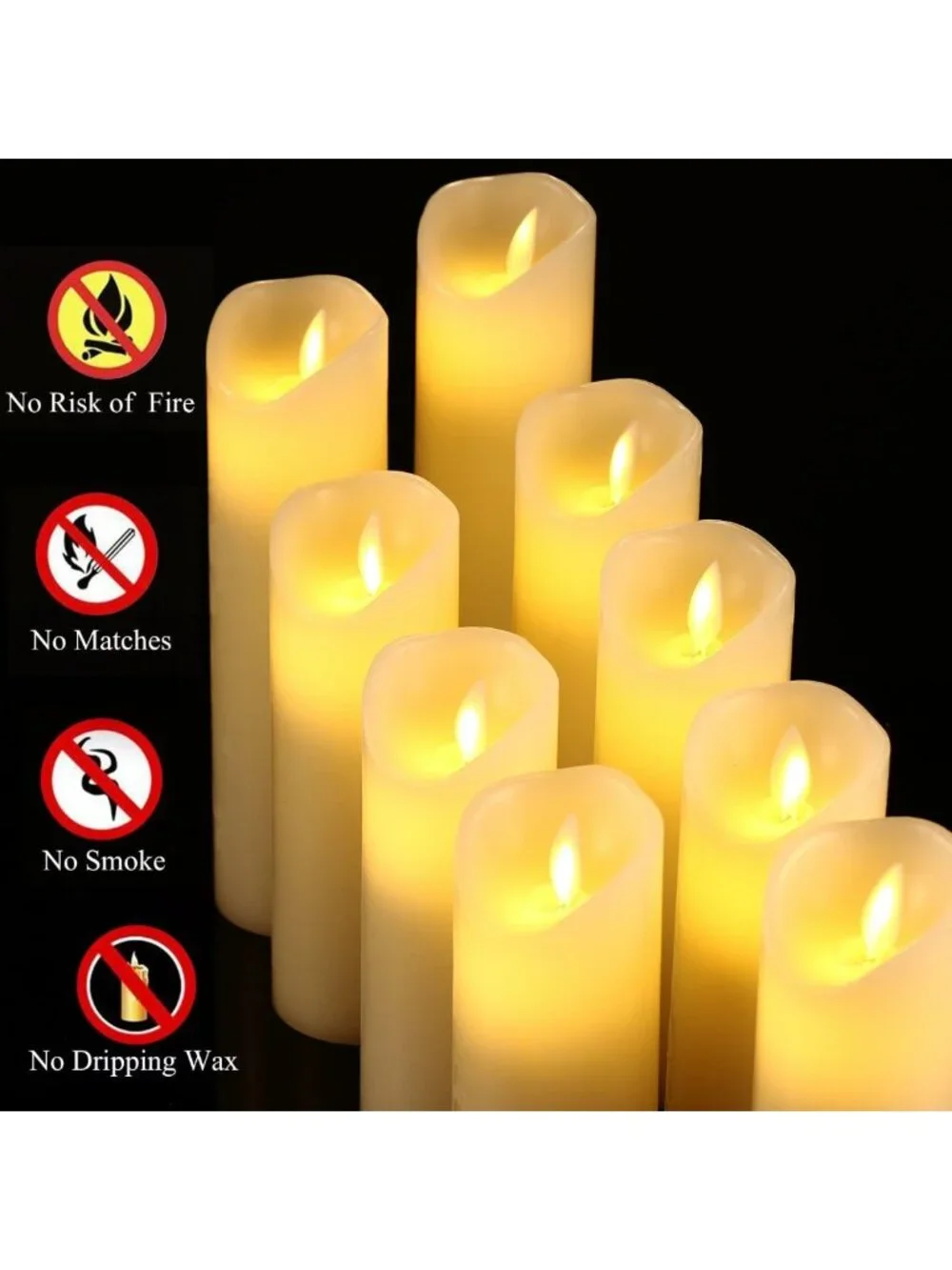 Set of 9 Ivory Flameless Candles - Dripless Real Wax, LED Flames, Remote & Timer
